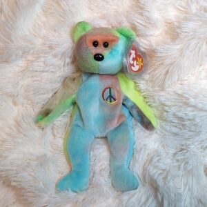 TY Beanie Babies PEACE Bear retired vintage stuffed animal toy BD 2-1-96